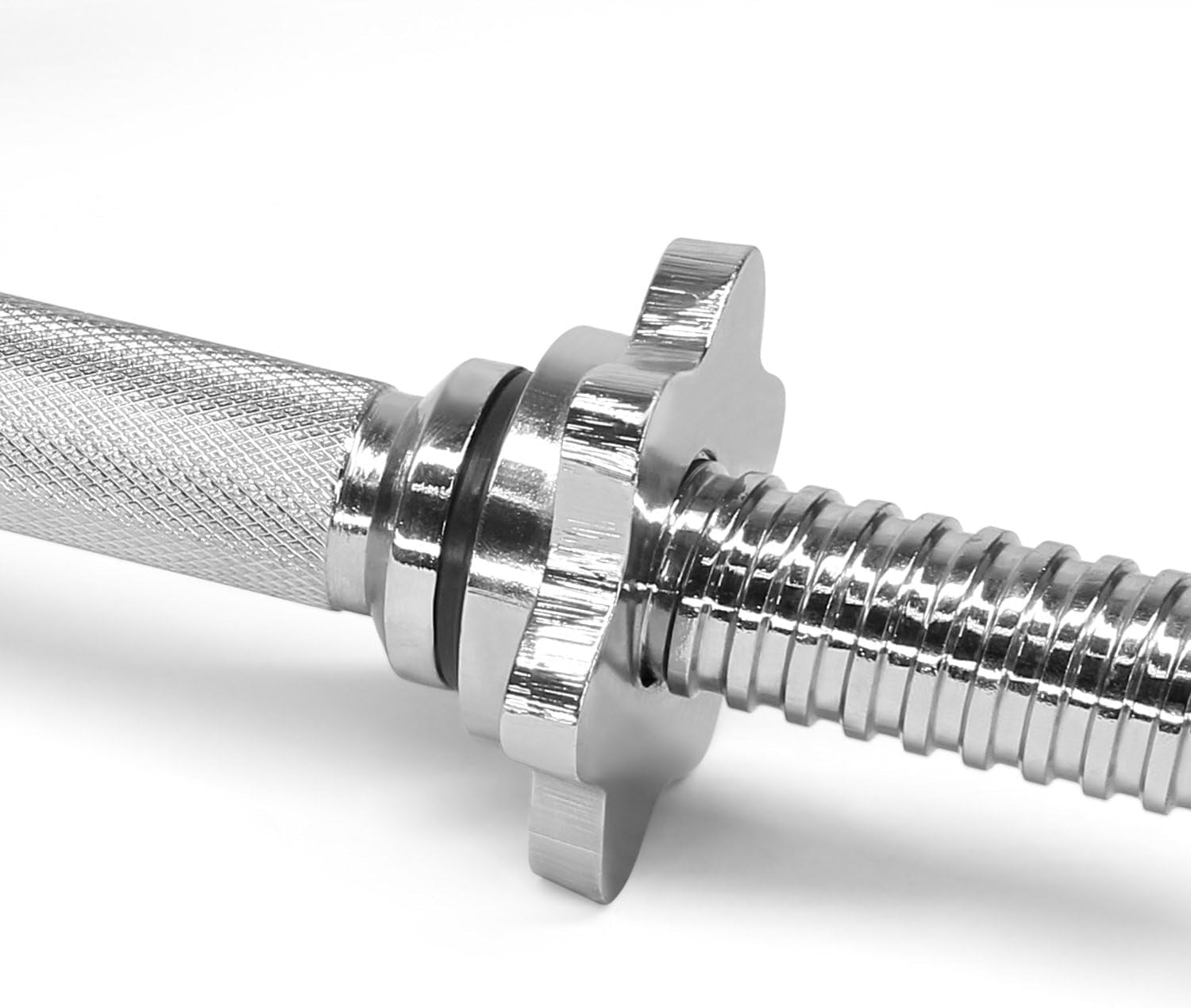 Pair of Threaded Dumbbell Handles with Collars 14/16/18/24 Inch, Chrome/Rubber Grip, Fit 1”/ 1.15" Plates, Weight Bar Connector