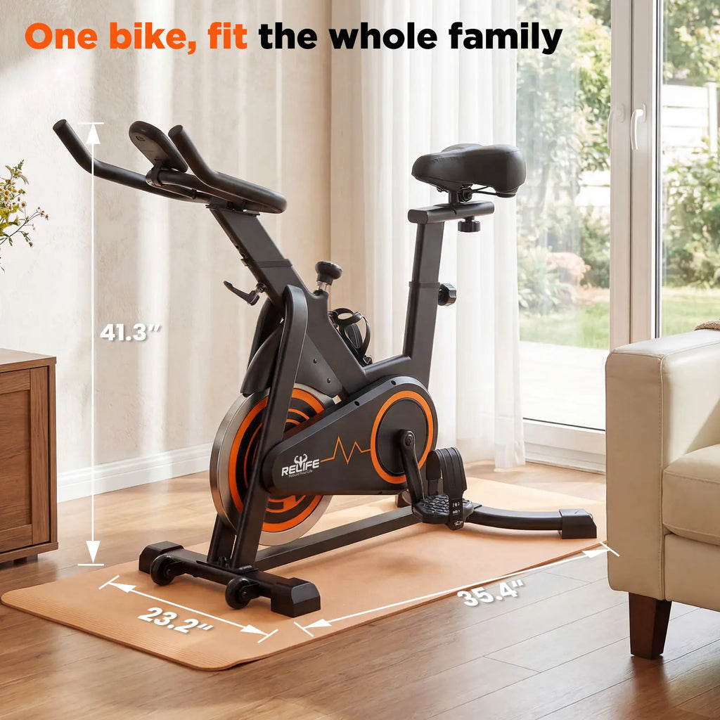 RELIFE REBUILD YOUR LIFE Indoor Stationary Cycle Exercise Machine, Quiet Home Fitness Machine for Workout with Adjustable Resistance, Cushioned Seat & LCD Monitor, Exercise Bikes for Home, Home Workout