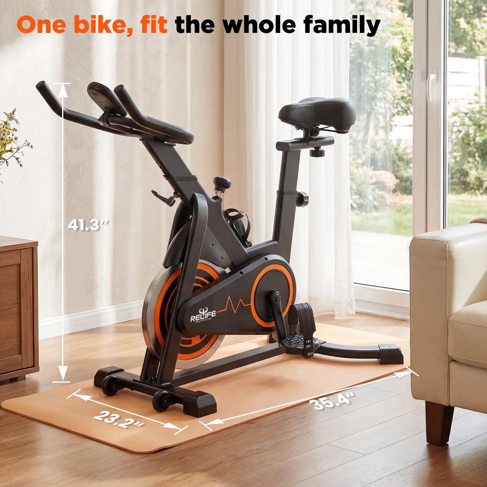 RELIFE REBUILD YOUR LIFE Indoor Stationary Cycle Exercise Machine, Quiet Home Fitness Machine for Workout with Adjustable Resistance, Cushioned Seat & LCD Monitor, Exercise Bikes for Home, Home Workout