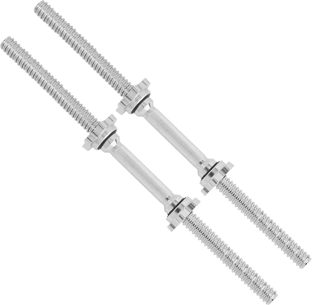 Pair of Threaded Dumbbell Handles with Collars 14/16/18/24 Inch, Chrome/Rubber Grip, Fit 1”/ 1.15" Plates, Weight Bar Connector