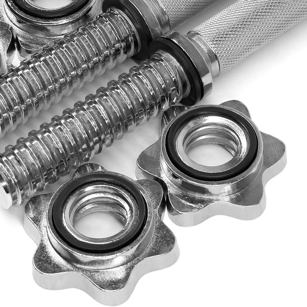 Pair of Threaded Dumbbell Handles with Collars 14/16/18/24 Inch, Chrome/Rubber Grip, Fit 1”/ 1.15" Plates, Weight Bar Connector