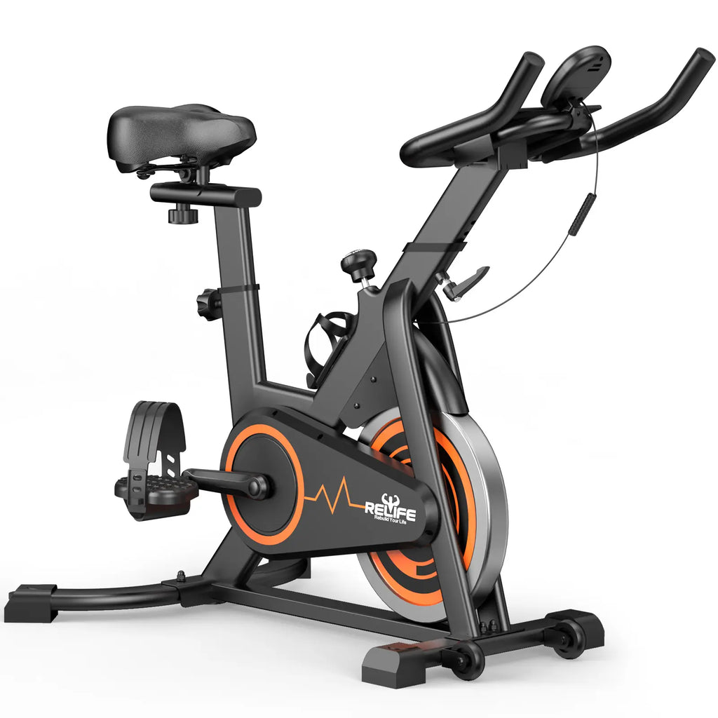 RELIFE REBUILD YOUR LIFE Indoor Stationary Cycle Exercise Machine, Quiet Home Fitness Machine for Workout with Adjustable Resistance, Cushioned Seat & LCD Monitor, Exercise Bikes for Home, Home Workout