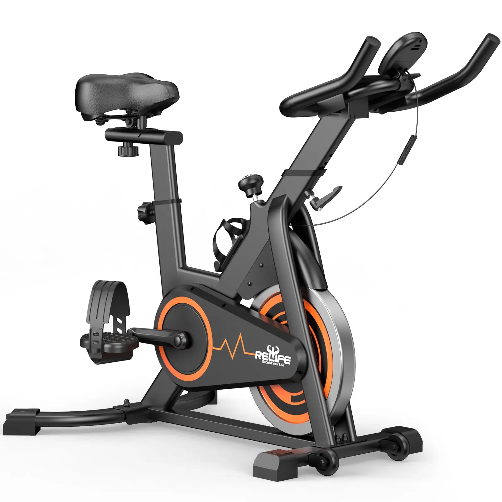 RELIFE REBUILD YOUR LIFE Indoor Stationary Cycle Exercise Machine, Quiet Home Fitness Machine for Workout with Adjustable Resistance, Cushioned Seat & LCD Monitor, Exercise Bikes for Home, Home Workout