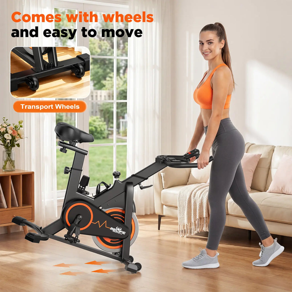 RELIFE REBUILD YOUR LIFE Indoor Stationary Cycle Exercise Machine, Quiet Home Fitness Machine for Workout with Adjustable Resistance, Cushioned Seat & LCD Monitor, Exercise Bikes for Home, Home Workout