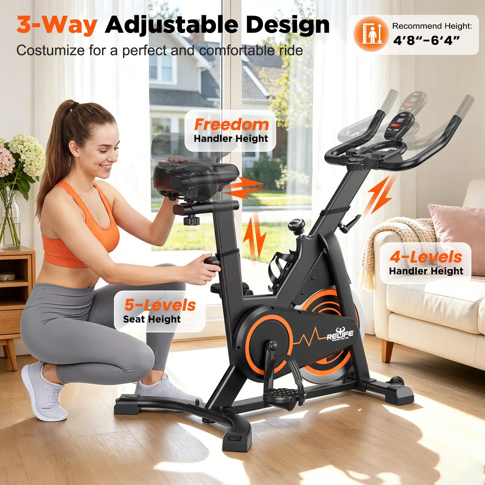 RELIFE REBUILD YOUR LIFE Indoor Stationary Cycle Exercise Machine, Quiet Home Fitness Machine for Workout with Adjustable Resistance, Cushioned Seat & LCD Monitor, Exercise Bikes for Home, Home Workout