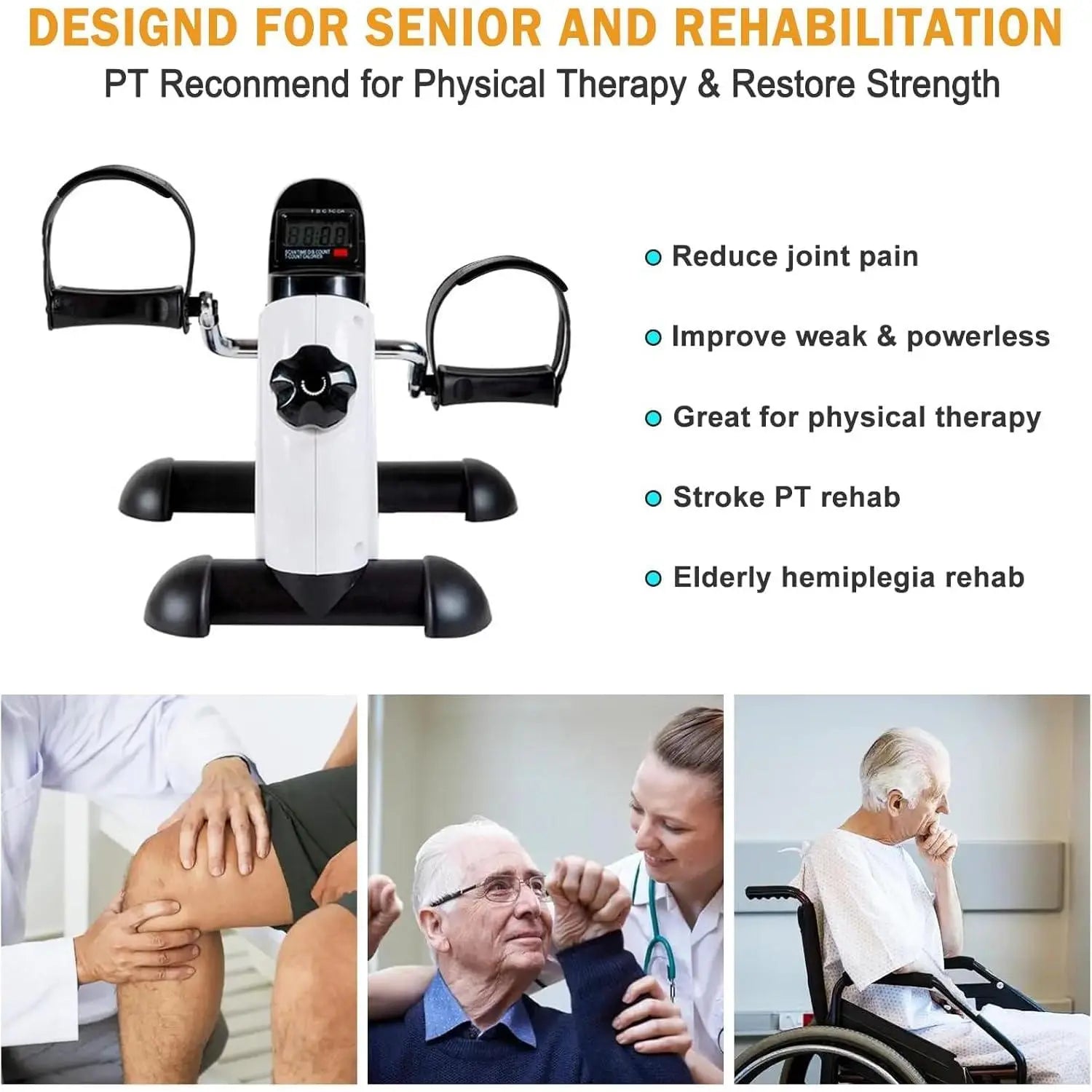Under Desk Bike Pedal Exerciser, Portable Mini Exercise Bike with LCD Display for Home/Office, Desk Cycle for Leg/Arm with Handle, Leg Exerciser While Sitting for Seniors