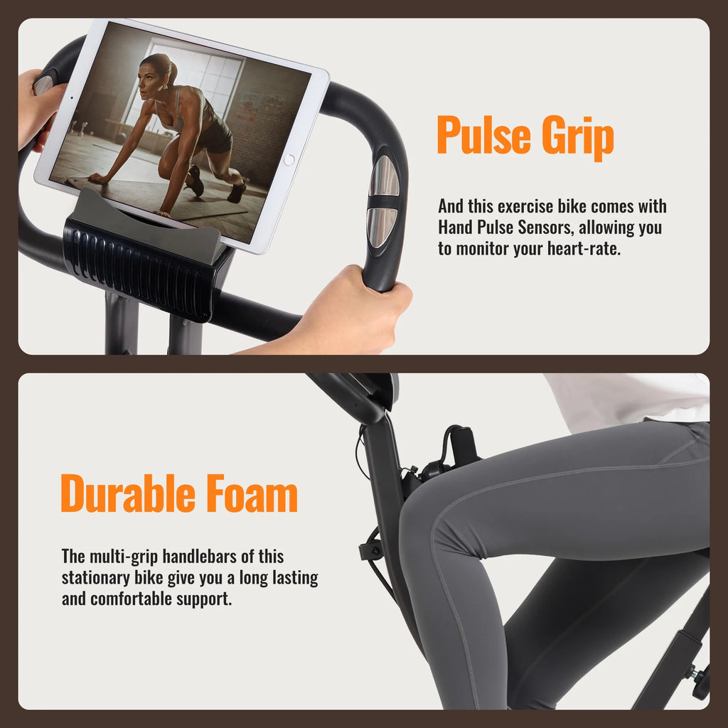 3 in 1 Exercise Bike Quiet Folding Magnetic Stationary Exercise Bikes with Arm Resistance Bands Home Workout Use