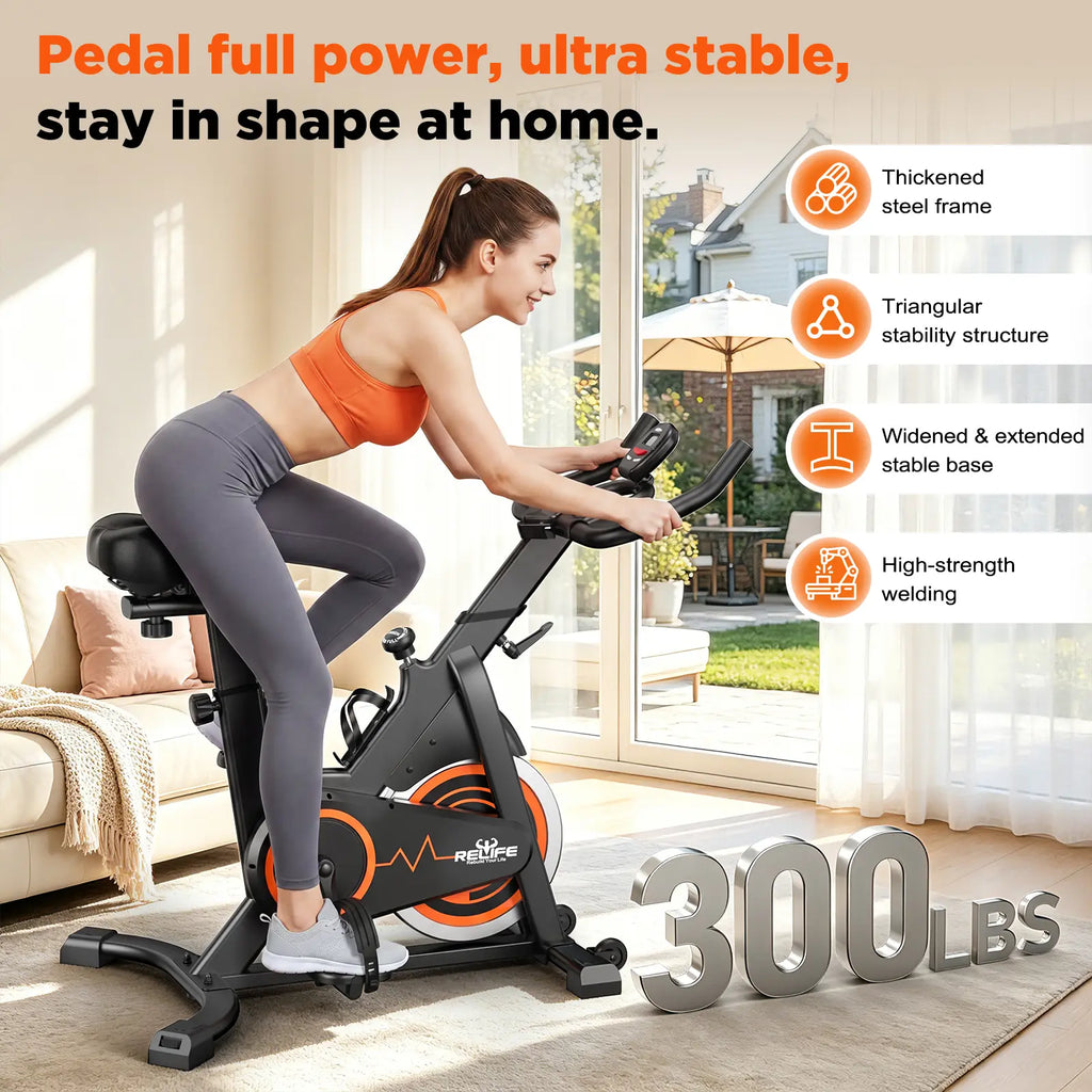 RELIFE REBUILD YOUR LIFE Indoor Stationary Cycle Exercise Machine, Quiet Home Fitness Machine for Workout with Adjustable Resistance, Cushioned Seat & LCD Monitor, Exercise Bikes for Home, Home Workout