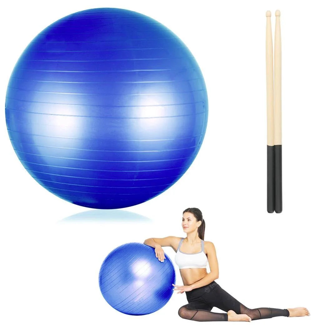 Professional Cardio Drumming Equipment Set: Fitness Balance Ball with Pump and 3.2 oz Sticks for Aerobic Workouts, Stability Training, Pilates, Yoga, and Prenatal Gymnastics