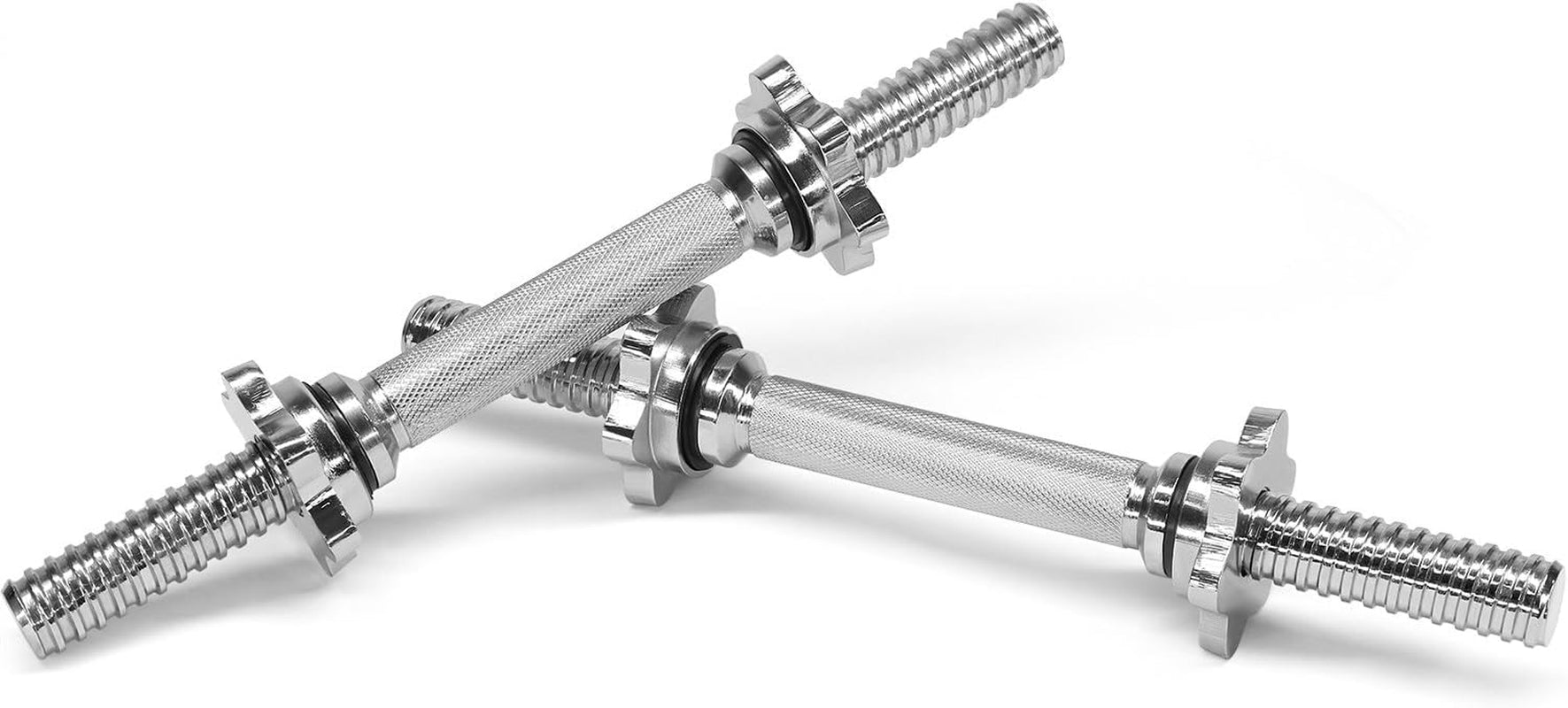 Pair of Threaded Dumbbell Handles with Collars 14/16/18/24 Inch, Chrome/Rubber Grip, Fit 1”/ 1.15" Plates, Weight Bar Connector