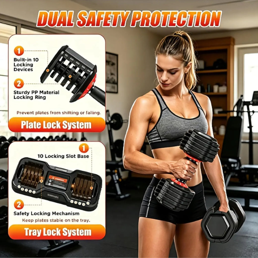 Adjustable Dumbbell Set, 25-85 Lb All-In-1 Weights with Textured Non-Slip Grip, Quick 1-Hand Adjustment and Dual-Lock System for Home Gym Weightlifting, Space Saver with PP Tray, Pp Stand