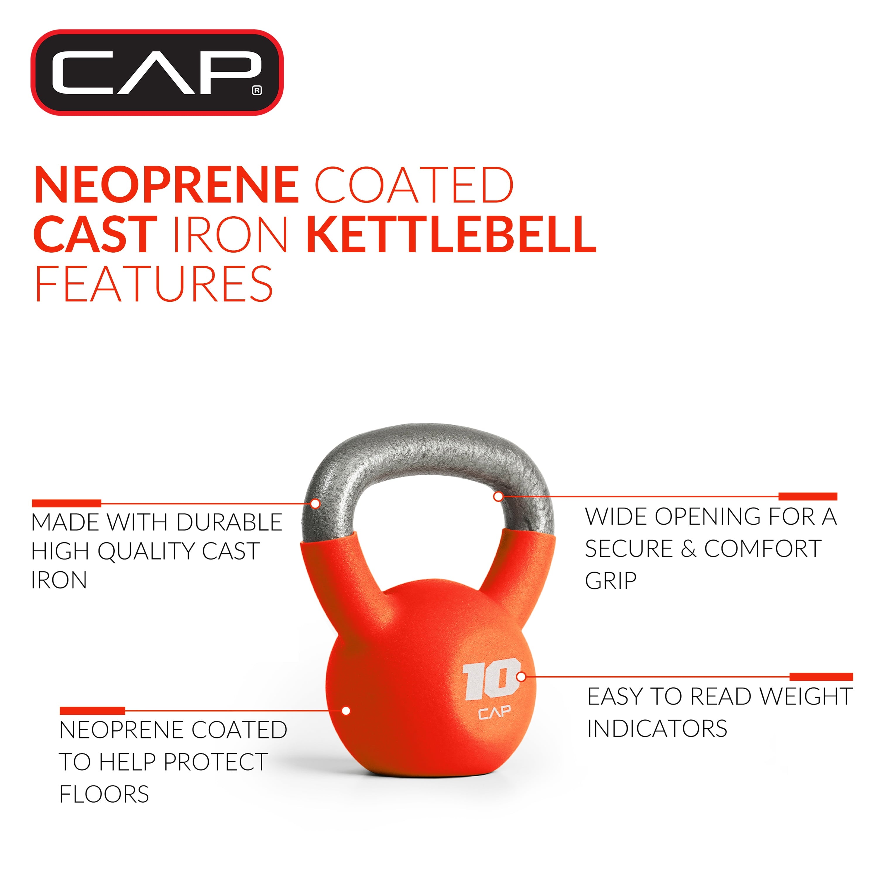 , 10Lb Neoprene Coated Kettlebell, Orange