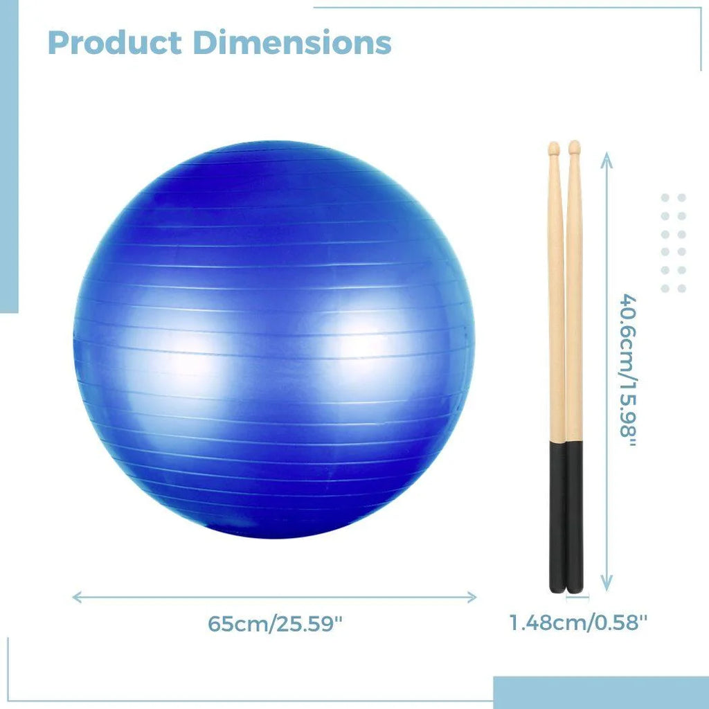 Professional Cardio Drumming Equipment Set: Fitness Balance Ball with Pump and 3.2 oz Sticks for Aerobic Workouts, Stability Training, Pilates, Yoga, and Prenatal Gymnastics