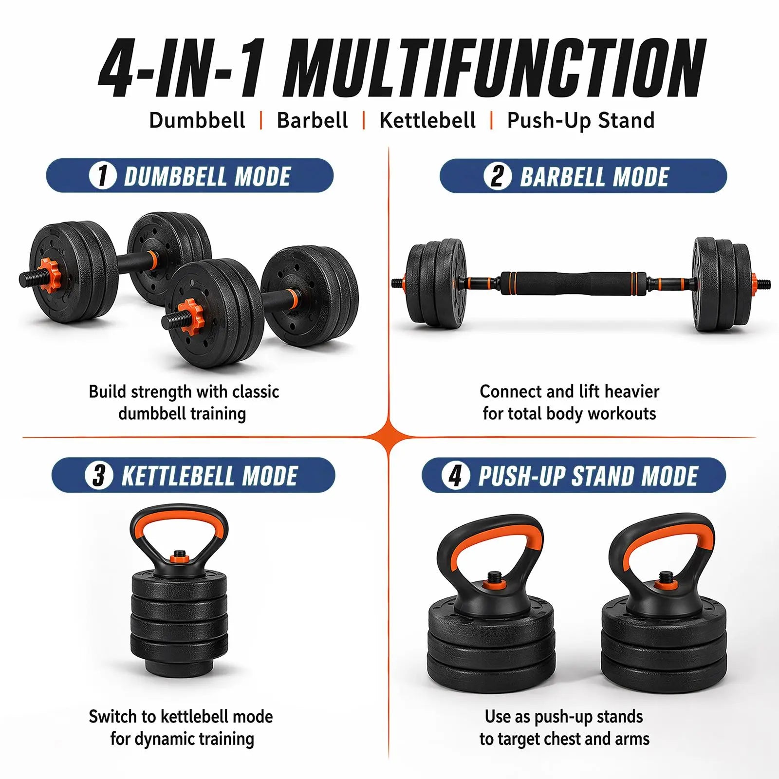 Fitness Workout Multi Functional Adjustable Dumbbell Weight Set Lbs 44Lb Barbell Kettlebell Push-Up Stand Home Gym Exercise Equipment for Men Women Summervibes